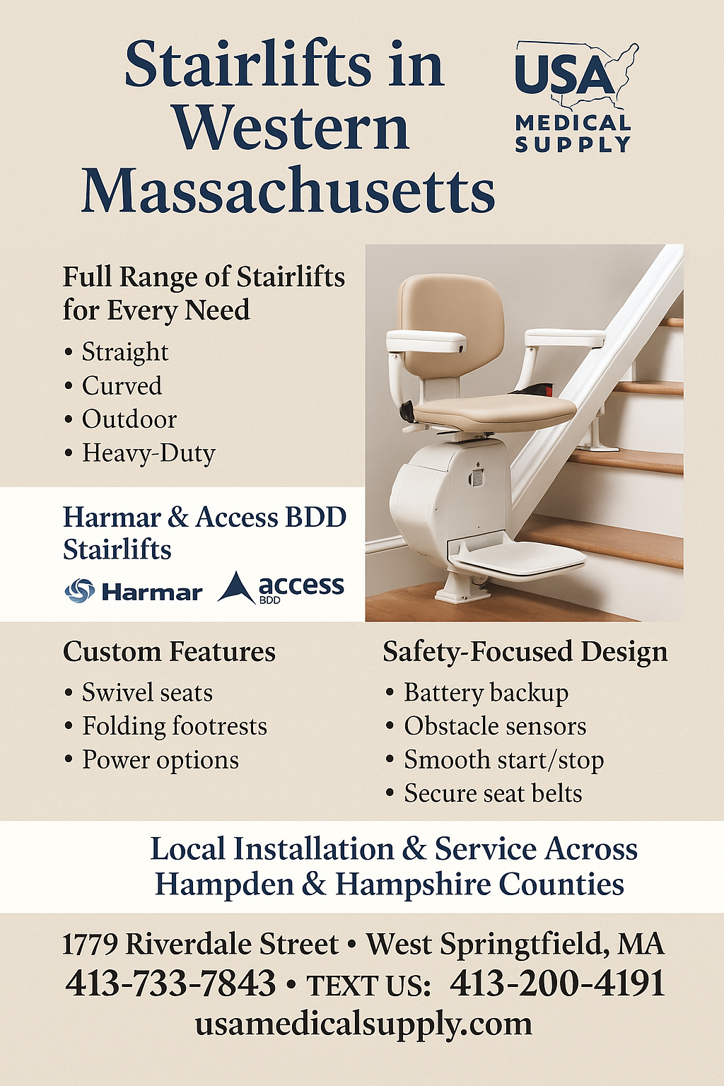 The Ultimate Stairlift Guide for Western Massachusetts: USA Medical Supply's Trusted Solutions with Harmar and Access BDD