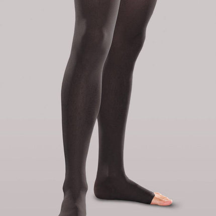 Therafirm Firm Support Thigh High Open-Toe Stockings.