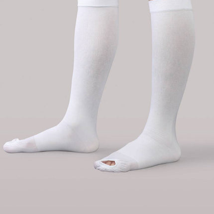 Therafirm Anti-Embolism Knee High Open-Toe Stockings.
