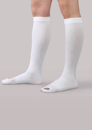 Therafirm Anti-Embolism Knee High Open-Toe Stockings.