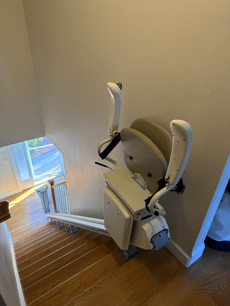 Harmar SL300 Stairlift with Folding Rail Installed in South Hadley, Massachusetts