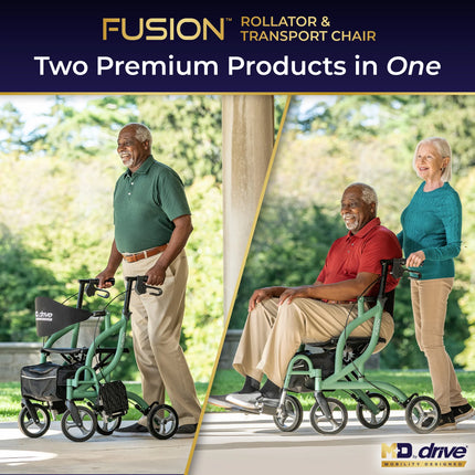 MD by Drive Medical Fusion 2 in 1 Rollator/Transport Chair