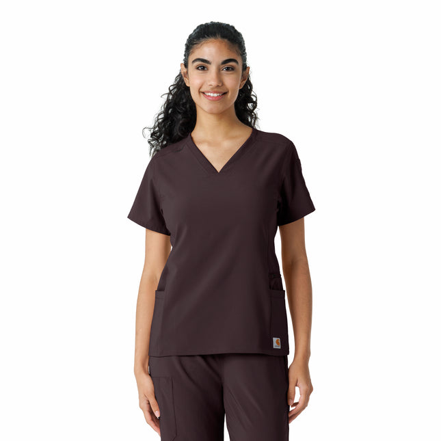 Force Cross-Flex Women's Knit Panel Scrub Top Dark Sepia C13310-DSEP