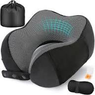 Memory foam neck pillow (includes eye mask and earplugs)*grey