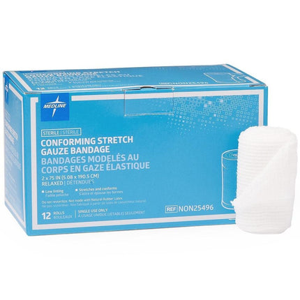 Medline 2"x75" 12 rolls/box conforming stretch gauze bandage