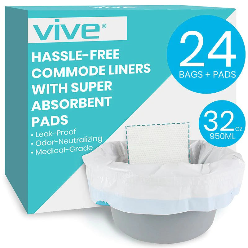 Vive Commode Liners with Super Absorbent Pads