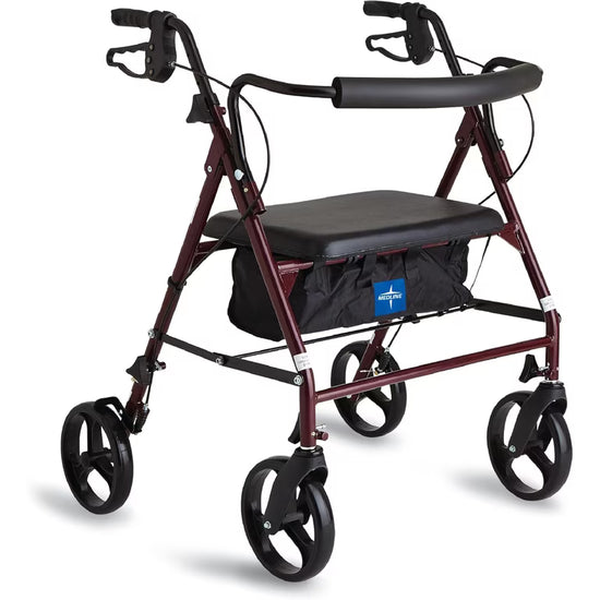 Medline Heavy duty steel rollator bariatric rollator with 8" wheels **Burgundy