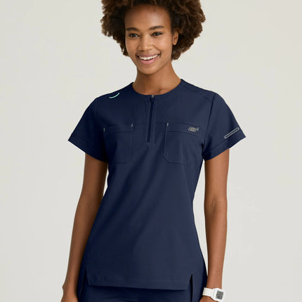 Trek 2-Pocket Rounded Neck Tuck-In Top NAVY