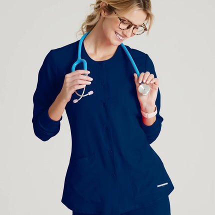 Stability 2-Pocket Crewneck Snap-Front Scrub Jacket NAVY