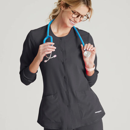 Stability 2-Pocket Crewneck Snap-Front Scrub Jacket PEWT