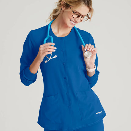 Stability 2-Pocket Crewneck Snap-Front Scrub Jacket ROYAL