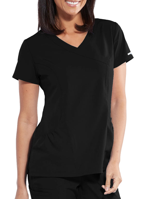 Charge 3-Pocket Crossover Scrub Top BLACK