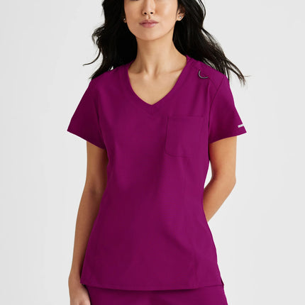 Dignity 1-Pocket V-Neck Tuck-In Scrub Top WINE
