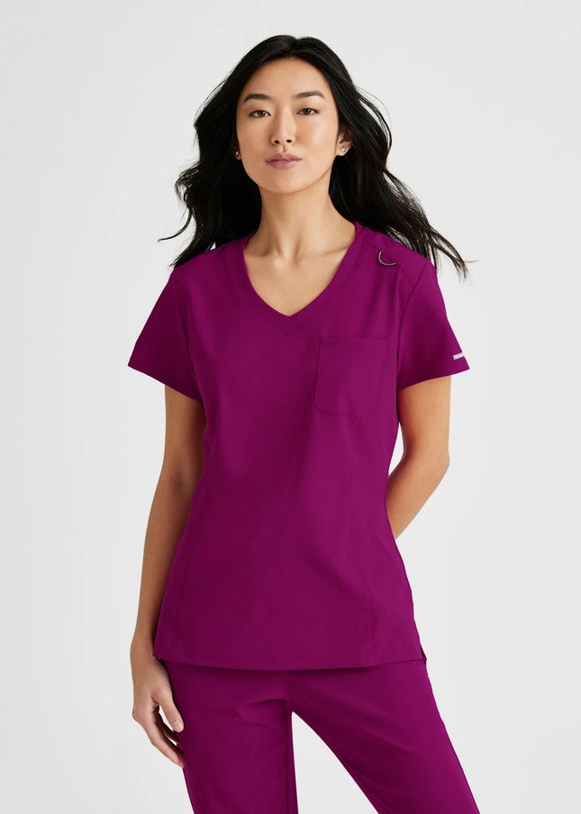 Dignity 1-Pocket V-Neck Tuck-In Scrub Top WINE