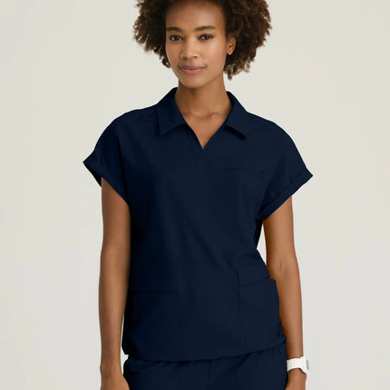 Charlie 3-Pocket Shirt Collar Dolman Sleeve Top navy