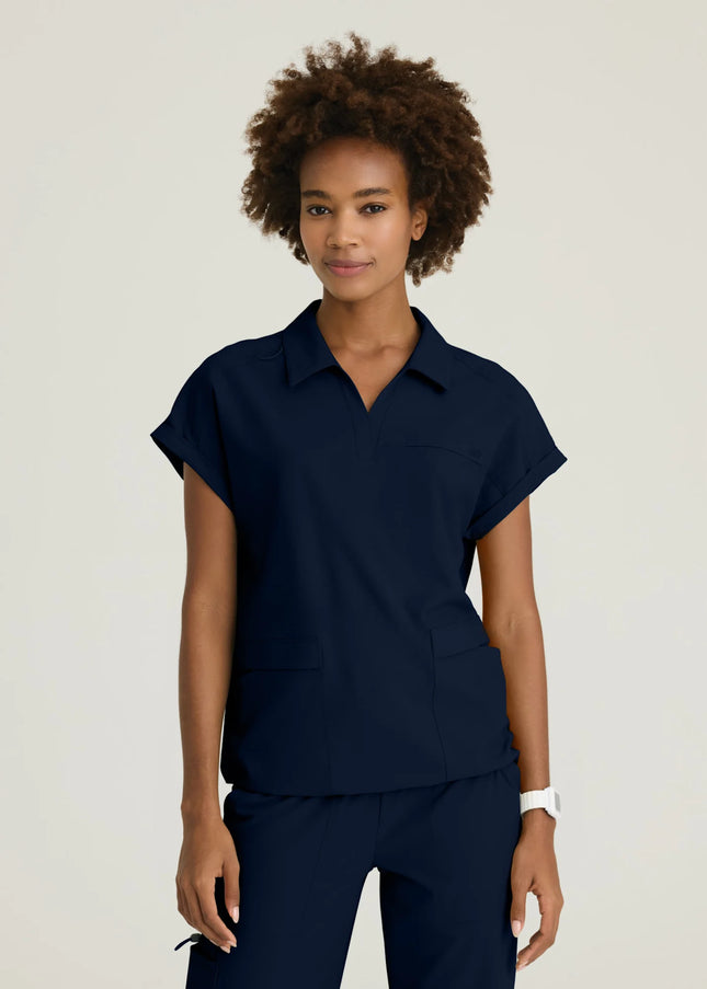 Charlie 3-Pocket Shirt Collar Dolman Sleeve Top navy