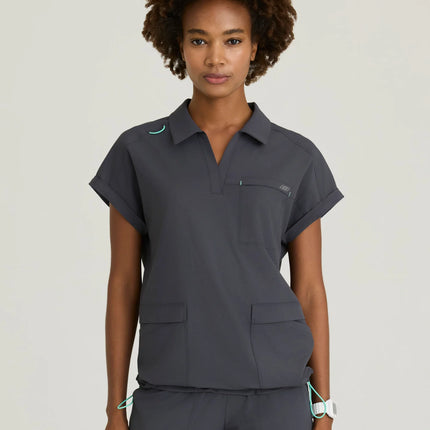 Charlie 3-Pocket Shirt Collar Dolman Sleeve Top pewt