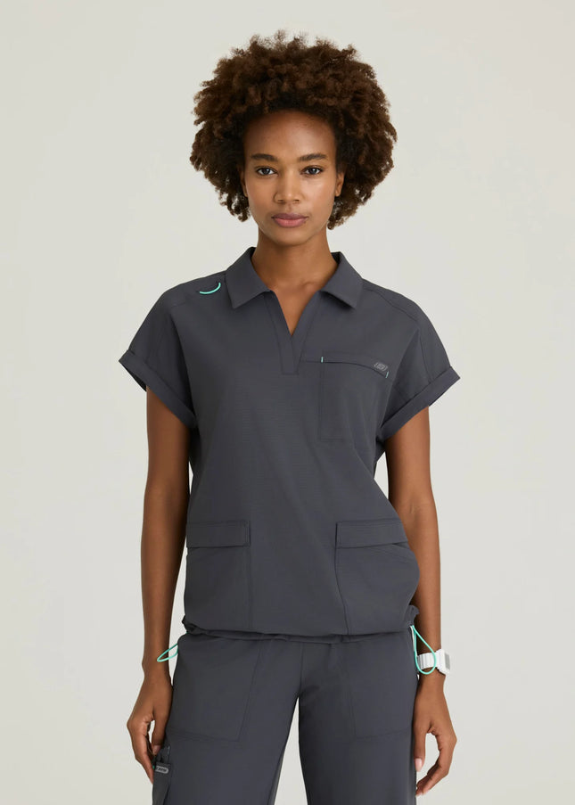 Charlie 3-Pocket Shirt Collar Dolman Sleeve Top pewt