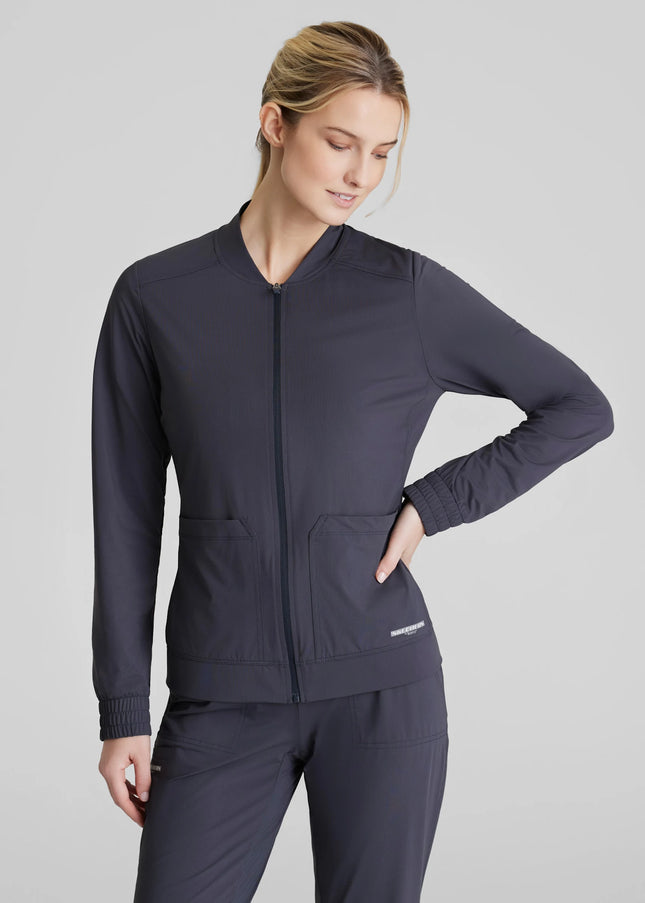 Skechers Slip-Ins Contour 3-Pocket Zip-Front Warm-Up Jacket PEWTER