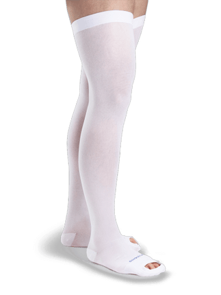 930 White Anti-Embolism Stockings Open Toe Calf & Thigh High with Grip Top Men & Women by Sigvaris - Footit Medical, CPAP, Stairlift, Orthotic, Prosthetic, & Mobility Supply
