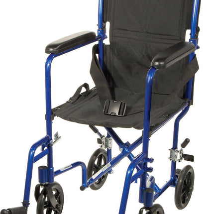 Blue Transport Wheelchair with 1 Year Warranty - Footit Medical, CPAP, Stairlift, Orthotic, Prosthetic, & Mobility Supply