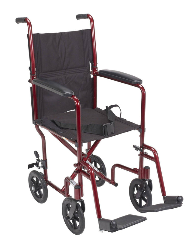 Medline Red Transport Wheelchair with 1 Year Warranty.